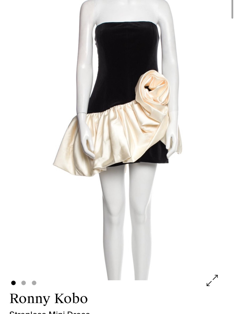 Ronny Kobo Collection Black and Cream Strapless Mini Dress with Rosette